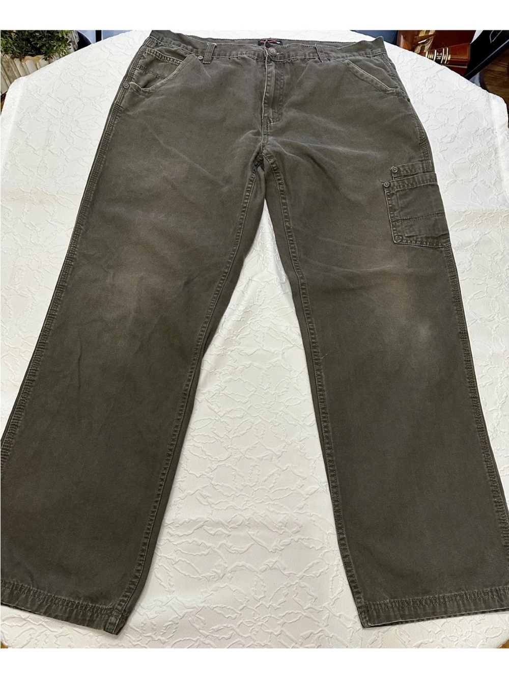 Wolverine Mens 36x30 Carpenter Utility Pants Brown Straight Leg Cargo Pockets